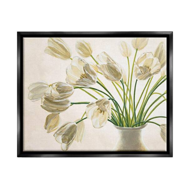 The Stupell Home Decor Collection Tranquil White Tulip Bouquet in Country Vase by Eva Barberini Floater Frame Nature Wall Art Print 31 in. x 25 in.