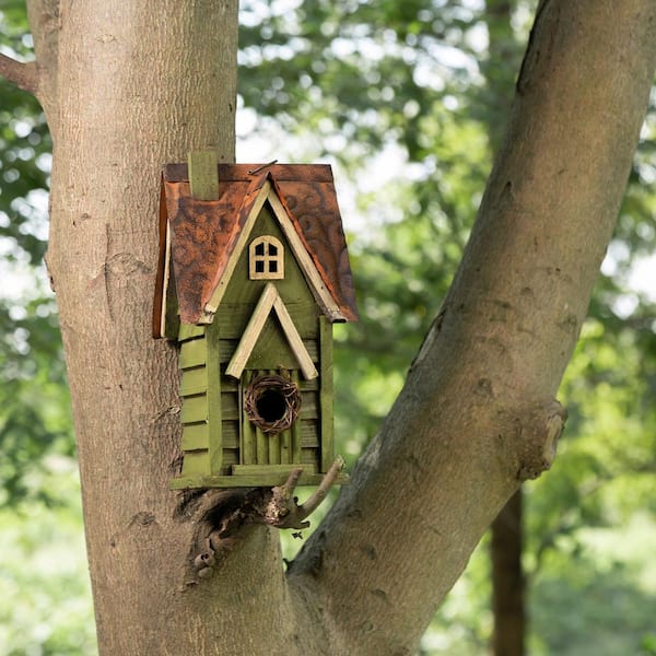 Glitzhome 12 in. H Distressed Solid Wood Birdhouse