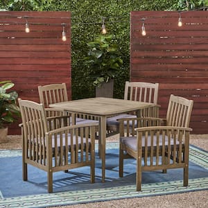 Casa 30 in. Grey 5-Piece Wood Square Outdoor Dining Set with Dark Grey Cushions