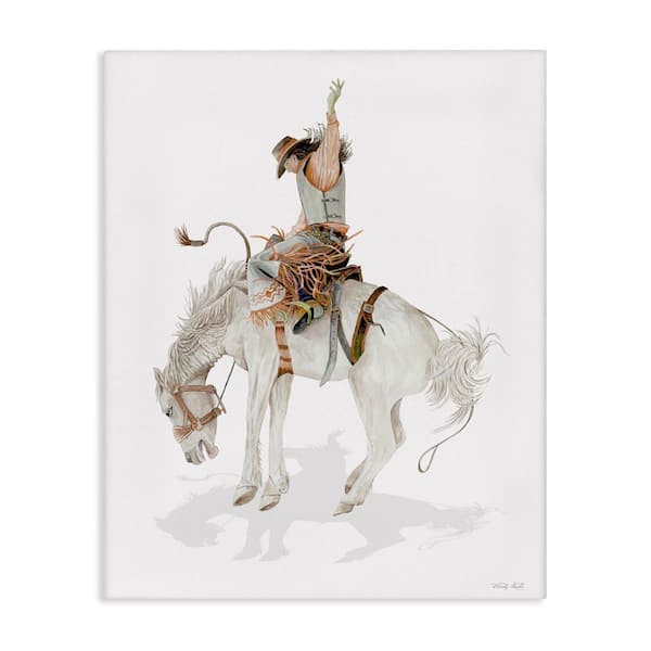 Stupell Industries Cowgirl on Rearing Horse by Cindy Jacobs Unframed People Graphic Art Print 40 in. x 30 in.