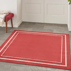 Essentials Brick/Ivory 5 ft. x 5 ft. Square Solid Contemporary Indoor/Outdoor Area Rug