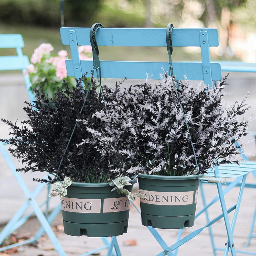 13.8 in. Black Outdoor Artificial Lavender Flower UV Resistant 20-Bundles