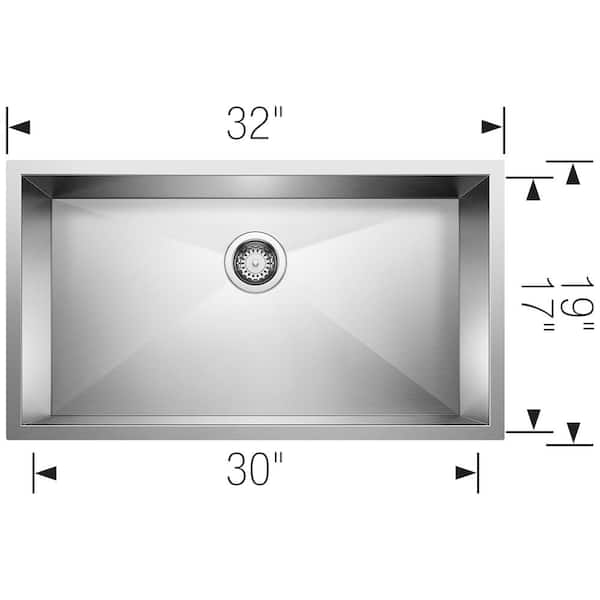PRECISION R0 Undermount Stainless Steel 32 in. Single Bowl Kitchen Sink PRECISION R0 Undermount Stainless Steel 32 in. Single Bowl Kitchen Sink