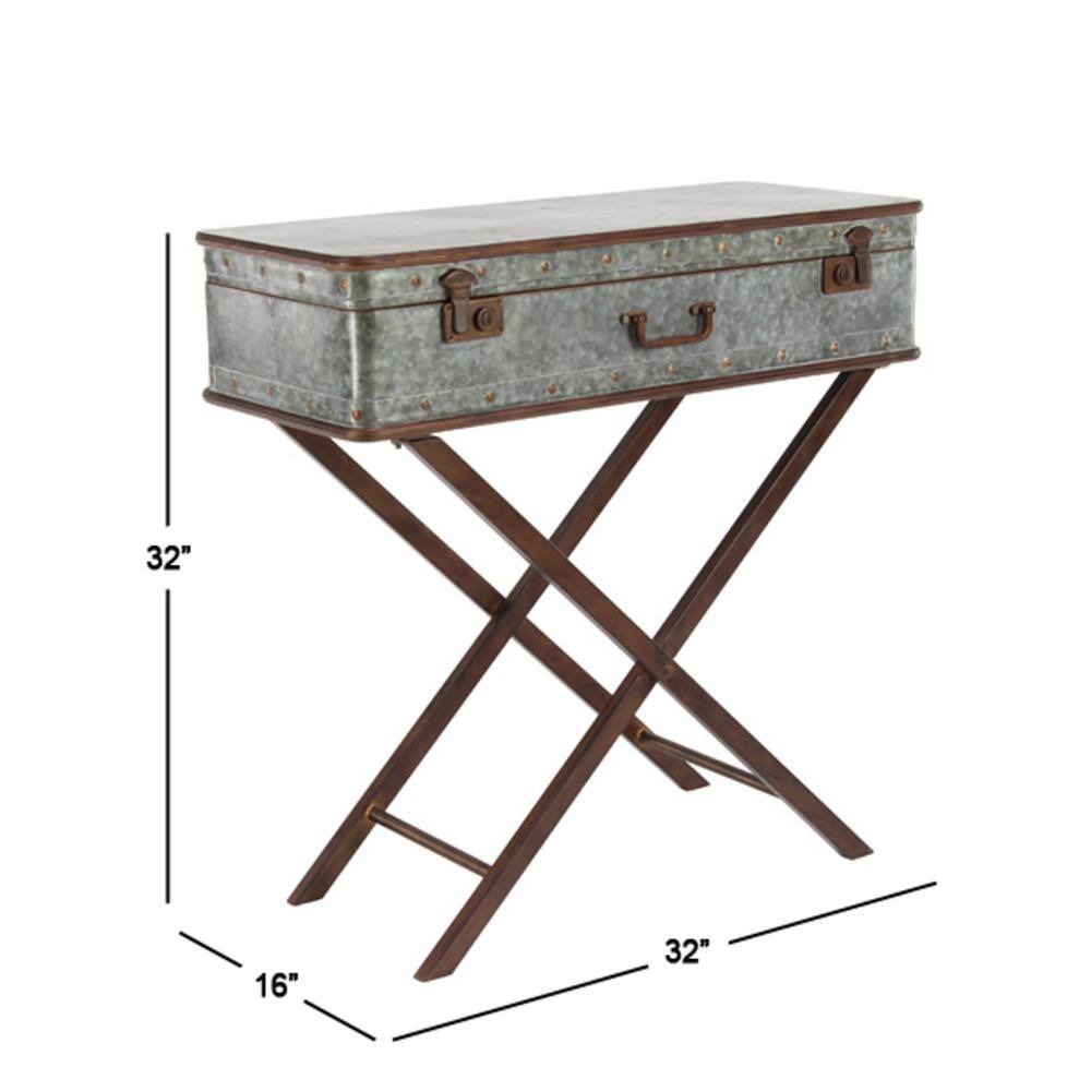 Gray Metal Suitcase Style Accent Table with Folding Legs