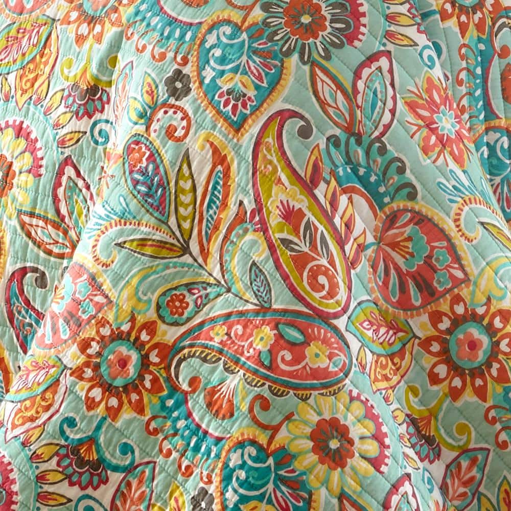 Bright Paisley and Teal Zig-Zag Full Cotton Quilt Set