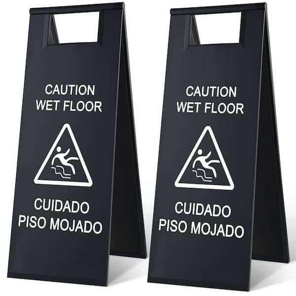 2 Pcs 24 Inch Stainless Steel Double Sided Portable Foldable Bilingual Wet Floor Safety Warning Sign Board