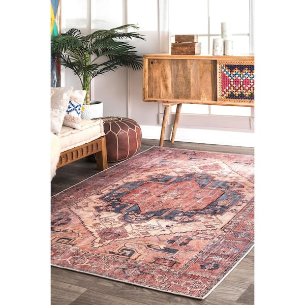 Analu Peach Washable Area Rug