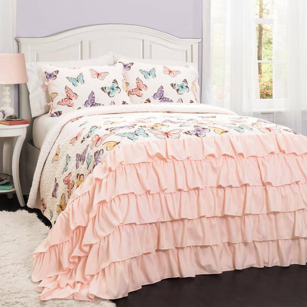 Toddler 57x42 Heritage Kids Pinsonic Soft Butterfly Quilt Set,Pink