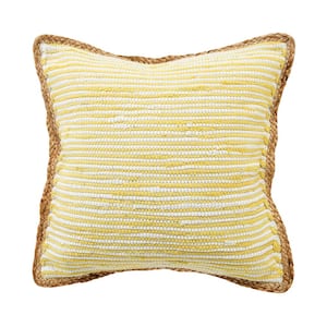 Riley Yellow/White 20 in. x 20 in. Striped Jute Bordered Polyfill Indoor Throw Pillow