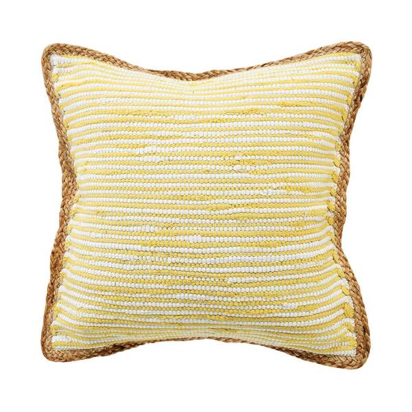 Evette Rios Riley Yellow/White 20 in. x 20 in. Striped Jute Bordered Polyfill Indoor Throw