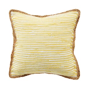 Riley Yellow/White 20 in. x 20 in. Striped Jute Bordered Polyfill Throw Pillow