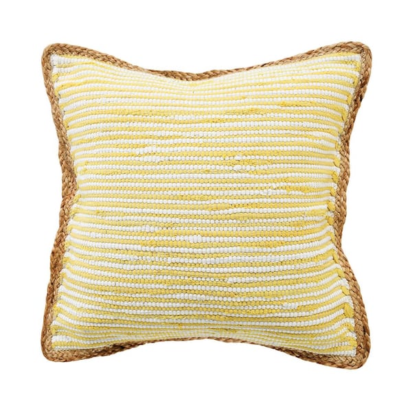 LR Home Riley Yellow/White 20 in. x 20 in. Striped Jute Bordered Polyfill Throw Pillow