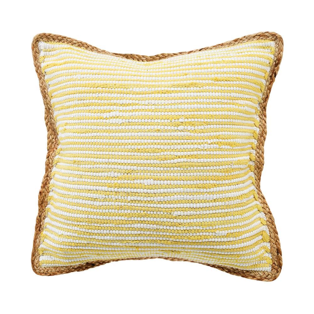 Riley Yellow/White 20 in. x 20 in. Striped Jute Bordered Polyfill Indoor Th