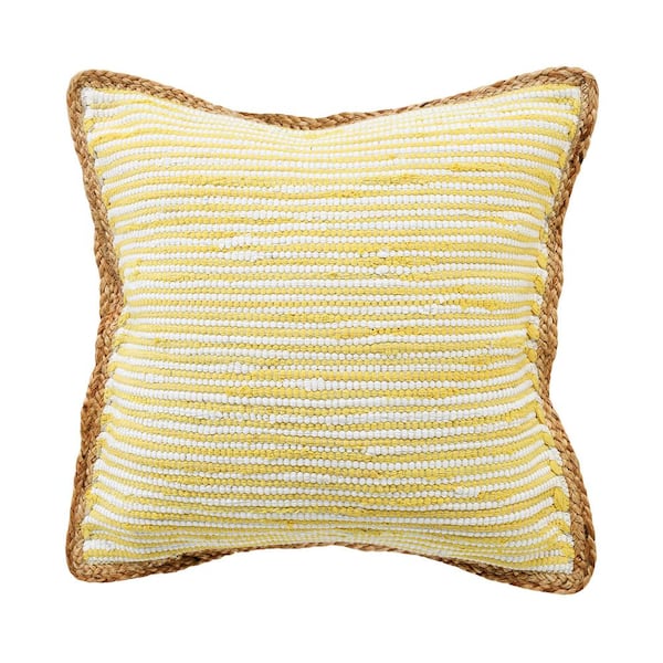 Unbranded Riley Yellow/White 20 in. x 20 in. Striped Jute Bordered Polyfill Indoor Throw Pillow