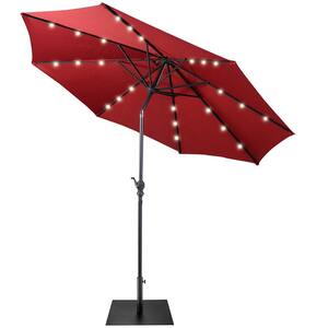 9 ft. Market Patio Umbrella in Wine with Solar Lights and 40 lbs. Steel Umbrella Stand