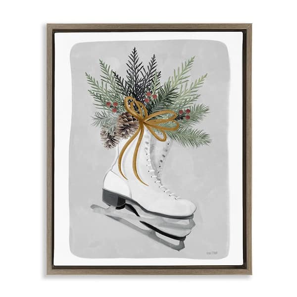 Stupell Industries Winter Skates and Pinecone by House Fenway 1-Piece Floater Frame Graphic Print Nature Poster Art Print 21 in. x 17 in.