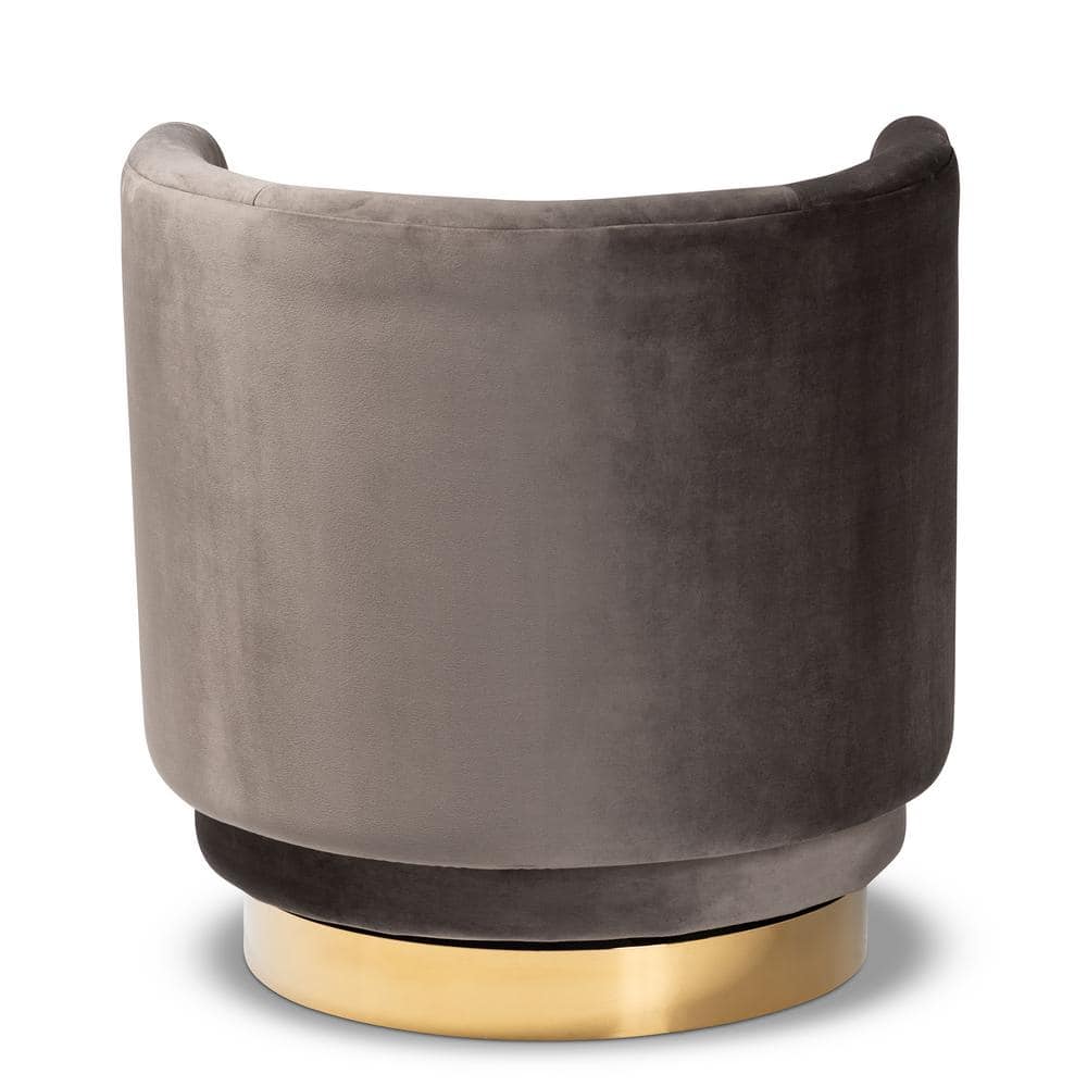 Gray Velvet Barrel Swivel Accent Chair with Gold Base