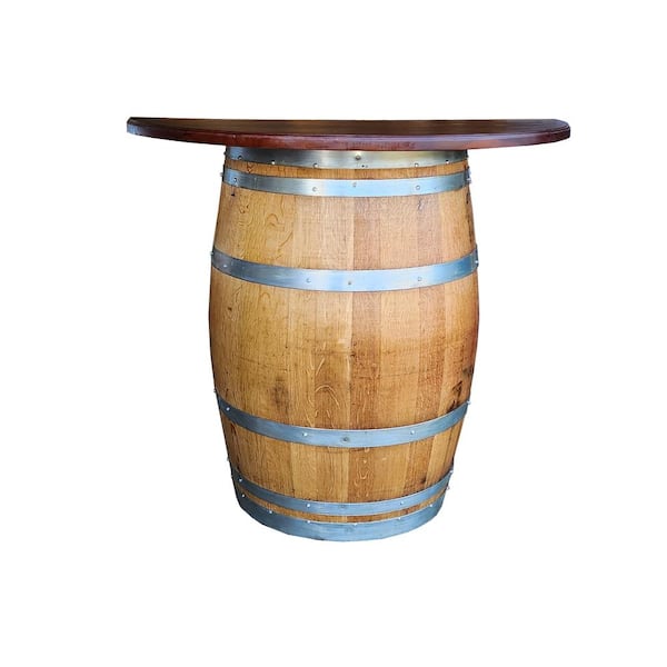 MGP 36 in. W x 36 in. H x 17.5 in. D, Wine Barrel Stand With Teak Wood Table Top