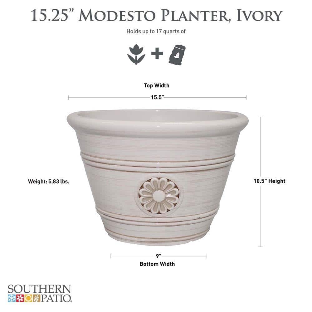 Ivory 17.25" Modesto Resin Planter with Floral Design