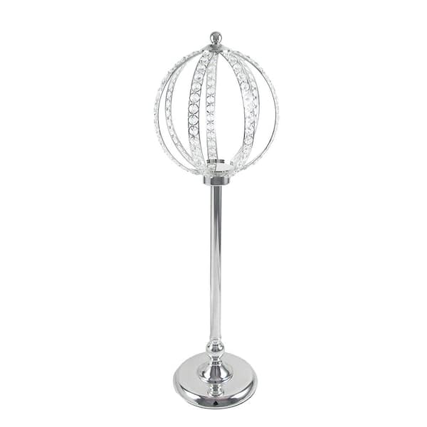 Large Silver Crystal Bead Decorative Ball Accent Piece Centerpiece Stand 31.5 in.