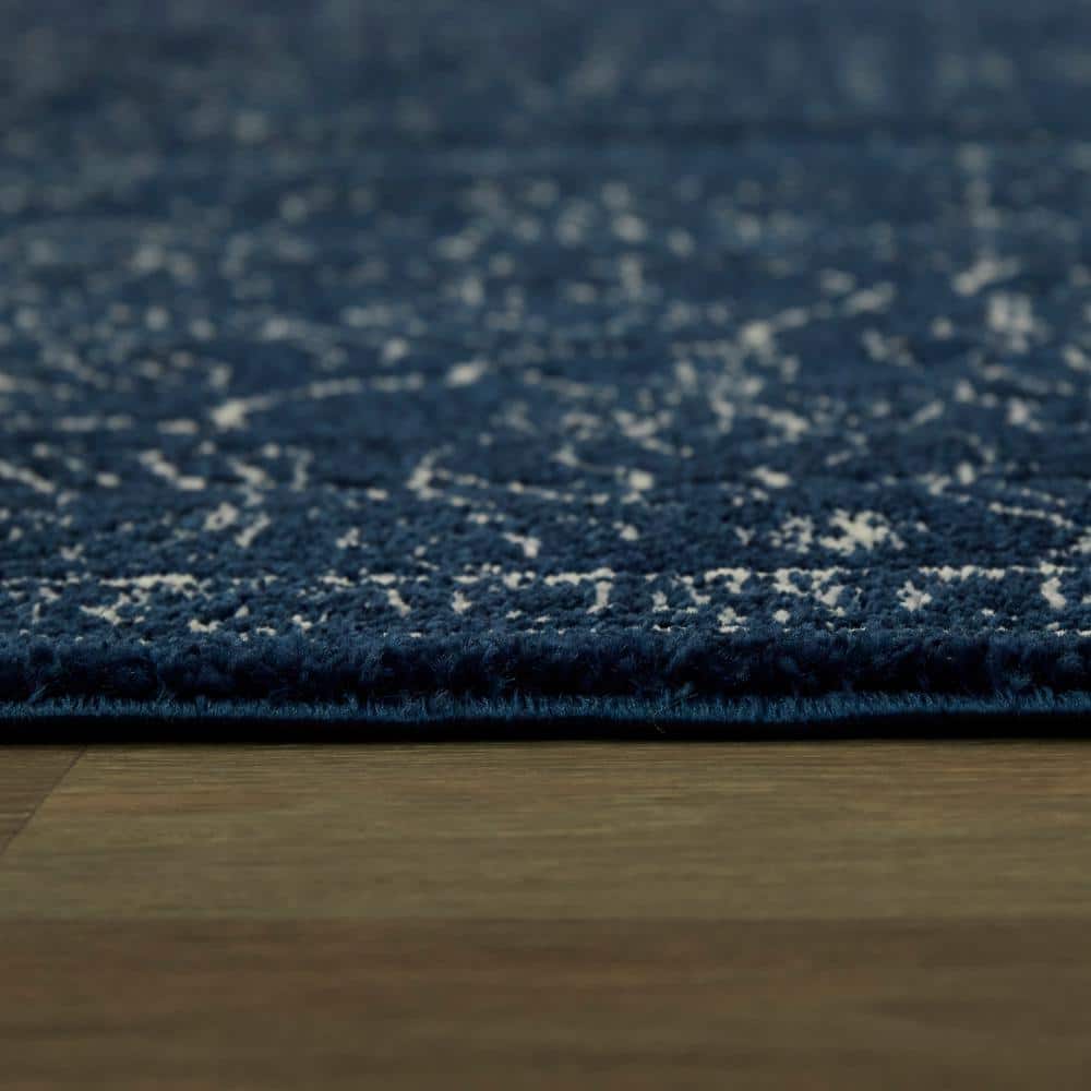 Navy and White Medallion Synthetic 8' x 10' Area Rug