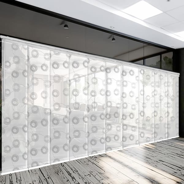 EMOH Serpentine 120 in. - 218 in. W x 94 in. L Adjustable 10-Panel White Double Rail Panel Track with 23.5 in. Slates