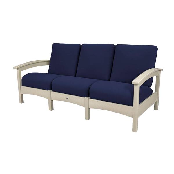 Trex Outdoor Furniture Rockport Club Sand Castle Patio Sofa with Navy Cushion