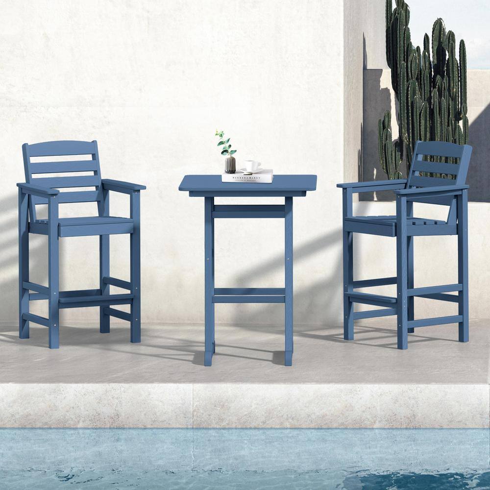 JEAREY 3-Pieces HDPE Plastic Square 46 in. Outdoor Bar Set in Navy