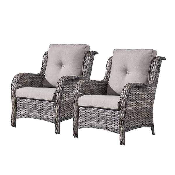 Gray Wicker Outdoor Patio Lounge Chair with CushionGuard Gray Cushions (2-Pack)
