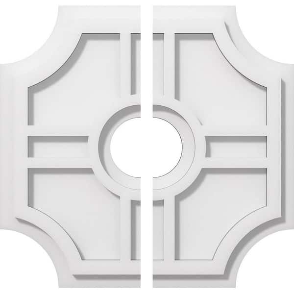 Ekena Millwork 1 in. P X 4-1/2 in. C X 14 in. OD X 3 in. ID Haus Architectural Grade PVC Contemporary Ceiling Medallion, Two Piece