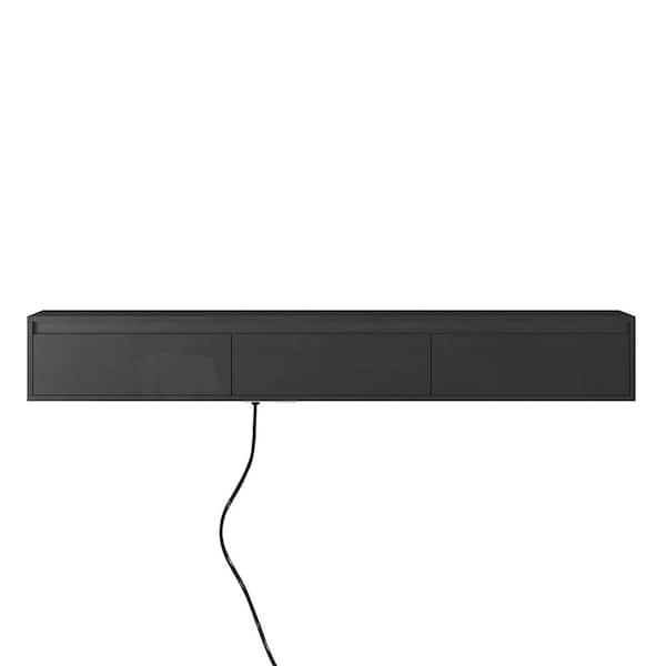 64.96 in. W x 11.81 in. D Black Wood Decorative Wall Shelf with Led Lights