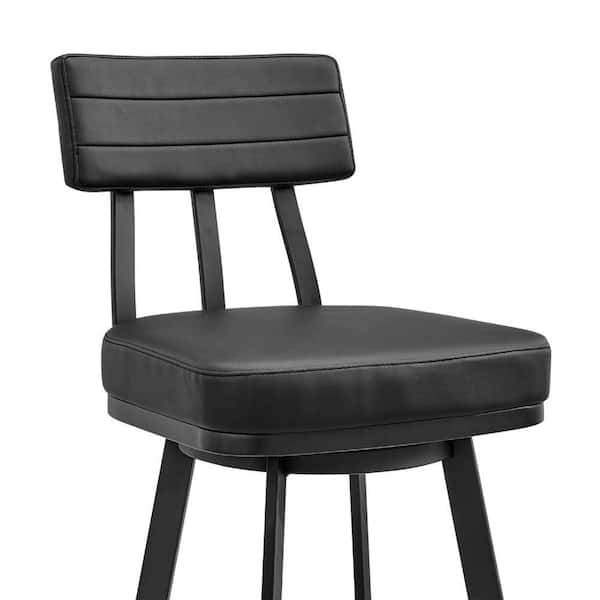 38 in. H Black Low Back Metal Bar Stool with Faux Leather Seat