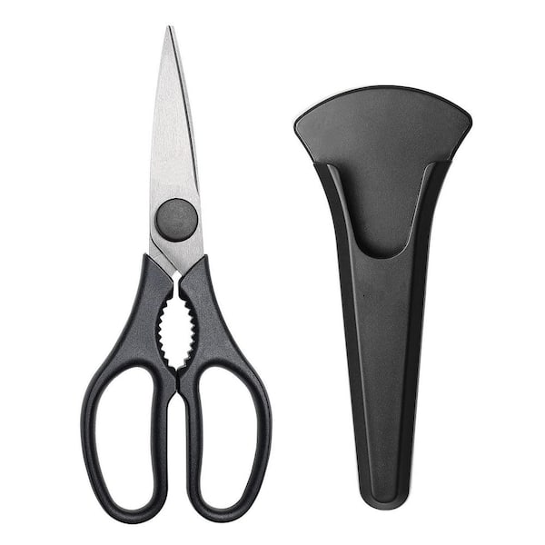 8.07 in. Black Stainless Steel Kitchen Shears, Heavy Duty Kitchen Scissors with Magnetic Holder for Meat Vegetables