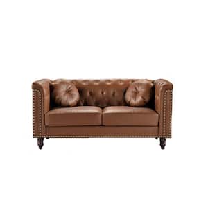 Fogg 64.17 in. Brown Vegan Faux Leather Loveseat with Removable Seat Cushions