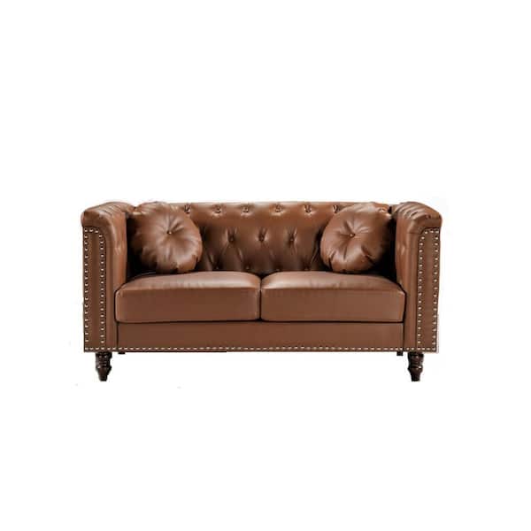 US Pride Furniture Fogg 64.17 in. Brown Vegan Faux Leather Loveseat with Removable Seat Cushions