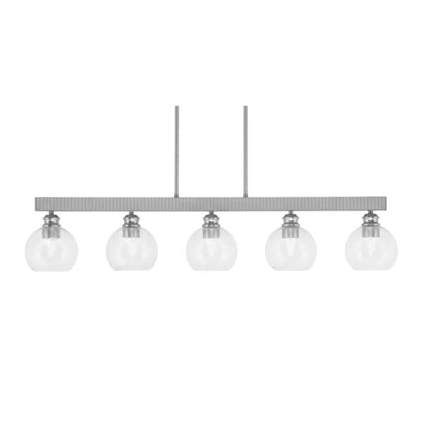 Albany 60-Watt 5-Light Brushed Nickel Linear Pendant Light with Clear Bubble Glass Shades and No Bulbs Included