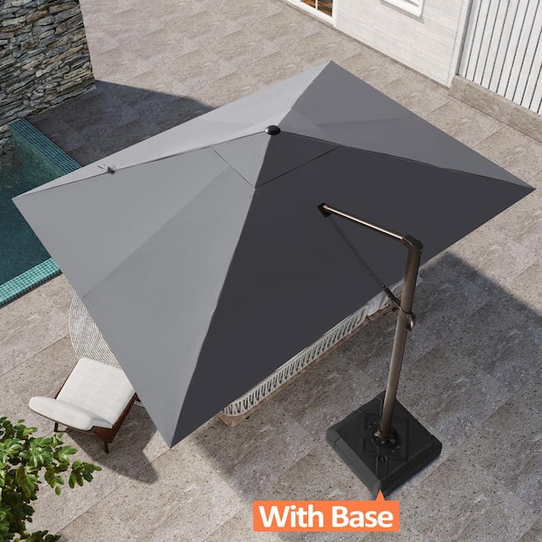 10 ft. x 13 ft. Large Aluminum Cantilever Patio Umbrella in Dark Gray with Stand Fillable Base for Garden Pool Deck