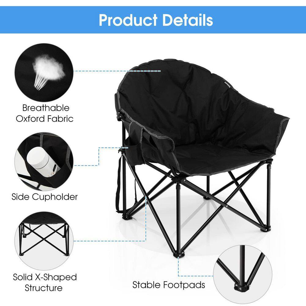 Black Folding Camping Moon Chair with Carrying Bag