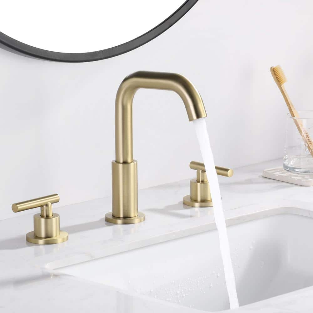 Brushed Gold Solid Brass Widespread Bathroom Faucet
