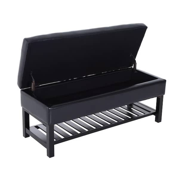 Danya B. Leatherette Entryway Shoe Storage Bench - Black/Black