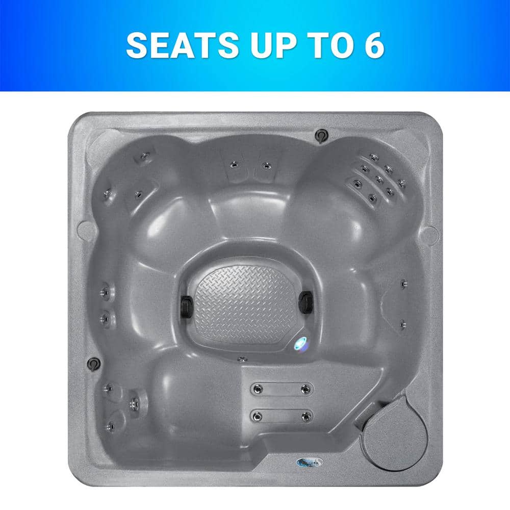 Gray Granite 6-Person Square Lounger Hot Tub with 24 Jets