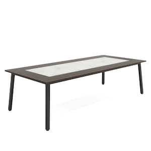 Halseey 79 in. Rectangular Brown Maple and Calacatta White Wood Computer Desk with Black Metal Frame