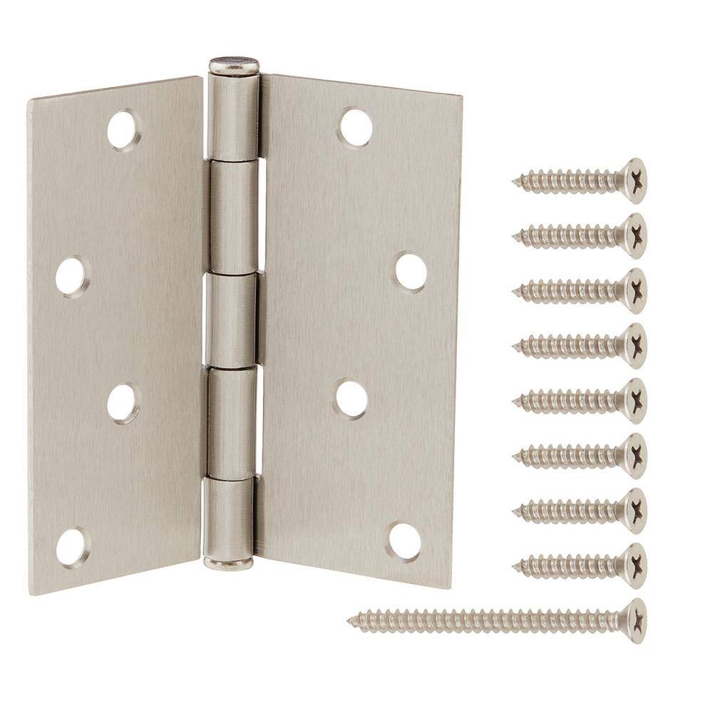 4 in. Square Radius Satin Nickel Squeak-Free Door Hinge