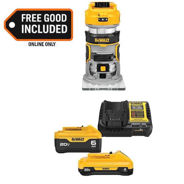 20V MAX XR Lithium-Ion Cordless Brushless Fixed Base Compact Router with 20V MAX 5.0 Ah and 2.0 Ah Batteries and Charger