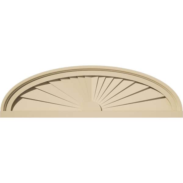 Ekena Millwork 28 in. W x 8 in. H x 2 in. P Elliptical Sunburst Signature Urethane Pediment, Primed Tan