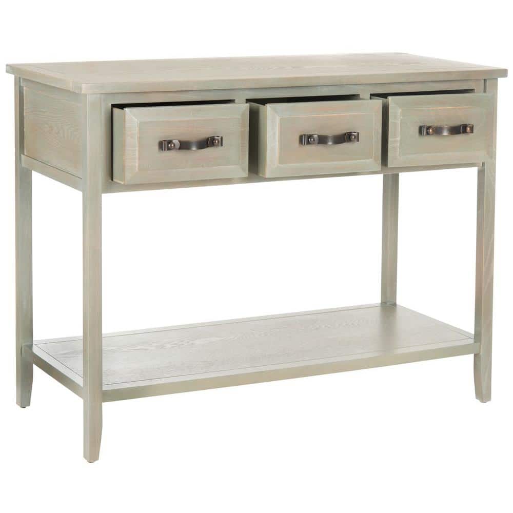 Transitional French Gray 3-Drawer Wood Console Table with Storage