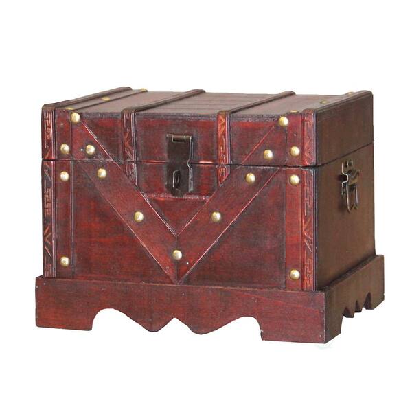 Small Old Style Wooden Chest Antique Cherry with Coins 
