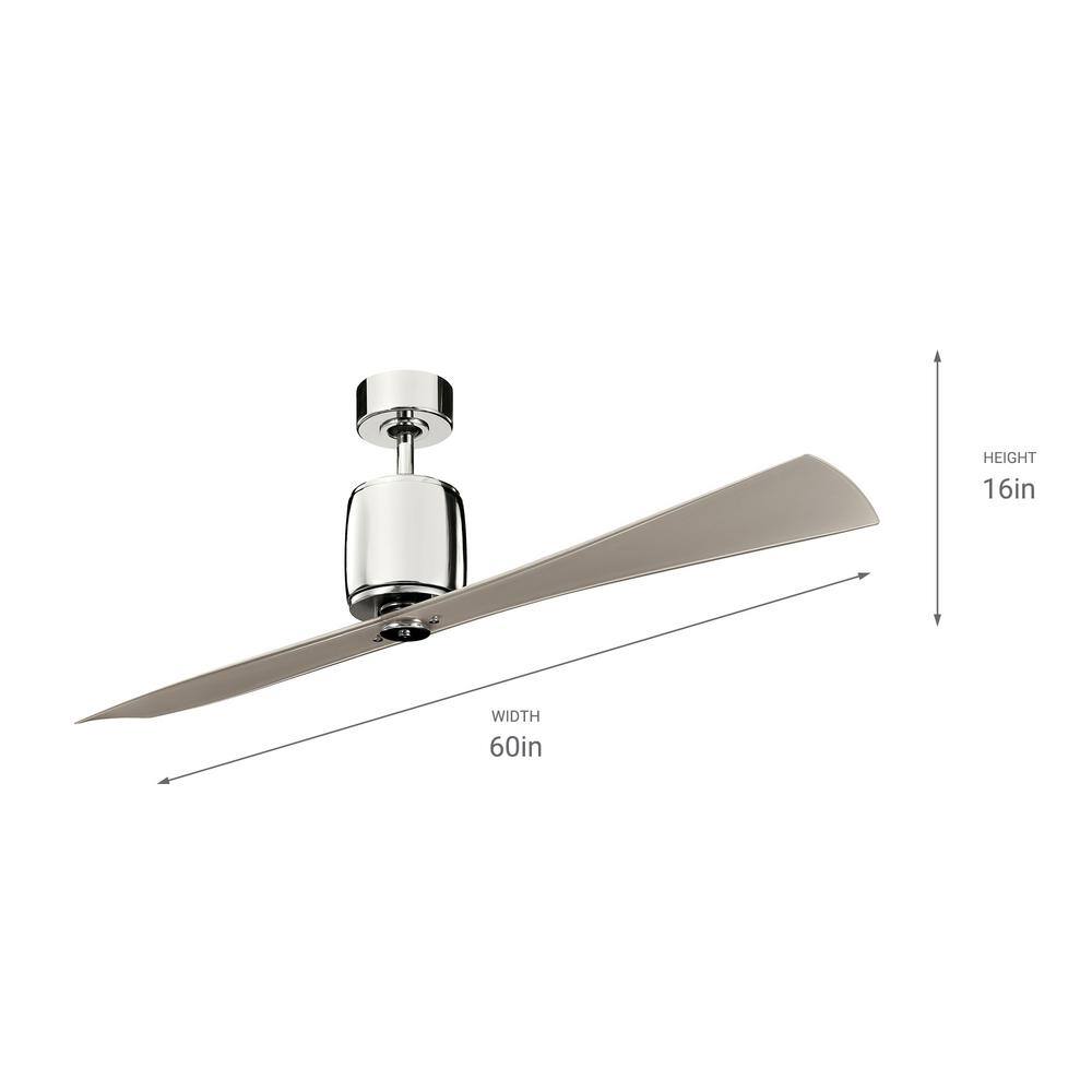 Polished Nickel 60" Modern 2-Blade Ceiling Fan with Remote