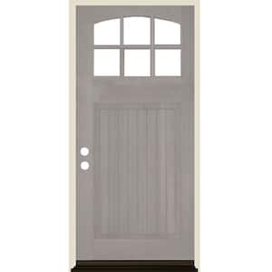 36 in. x 80 in. Craftsman 6 Lite V Groove Arch Top Grey Stain Right-Hand/Inswing Douglas Fir Prehung Front Door