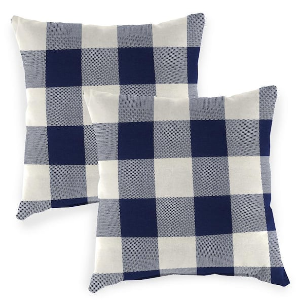 Jordan Manufacturing 20 in. L x 20 in. W x 6 in. T Square Outdoor Throw Pillow in Navy Buffalo Check (2-Pack)